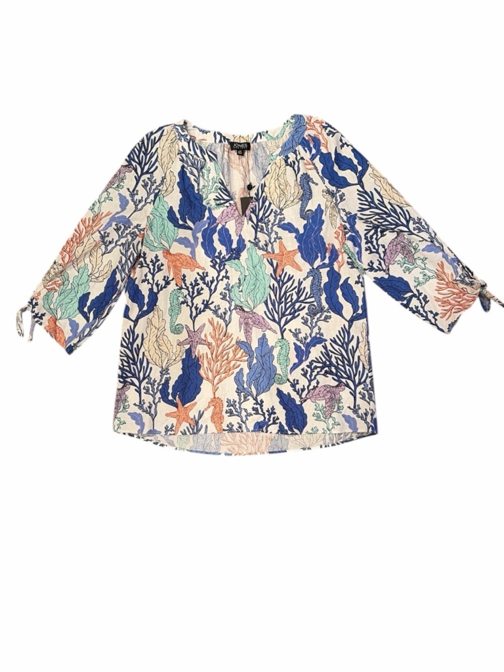 Jones New York Ocean Theme Linen Blouse XS Oversized Lightweight Summer NWT
